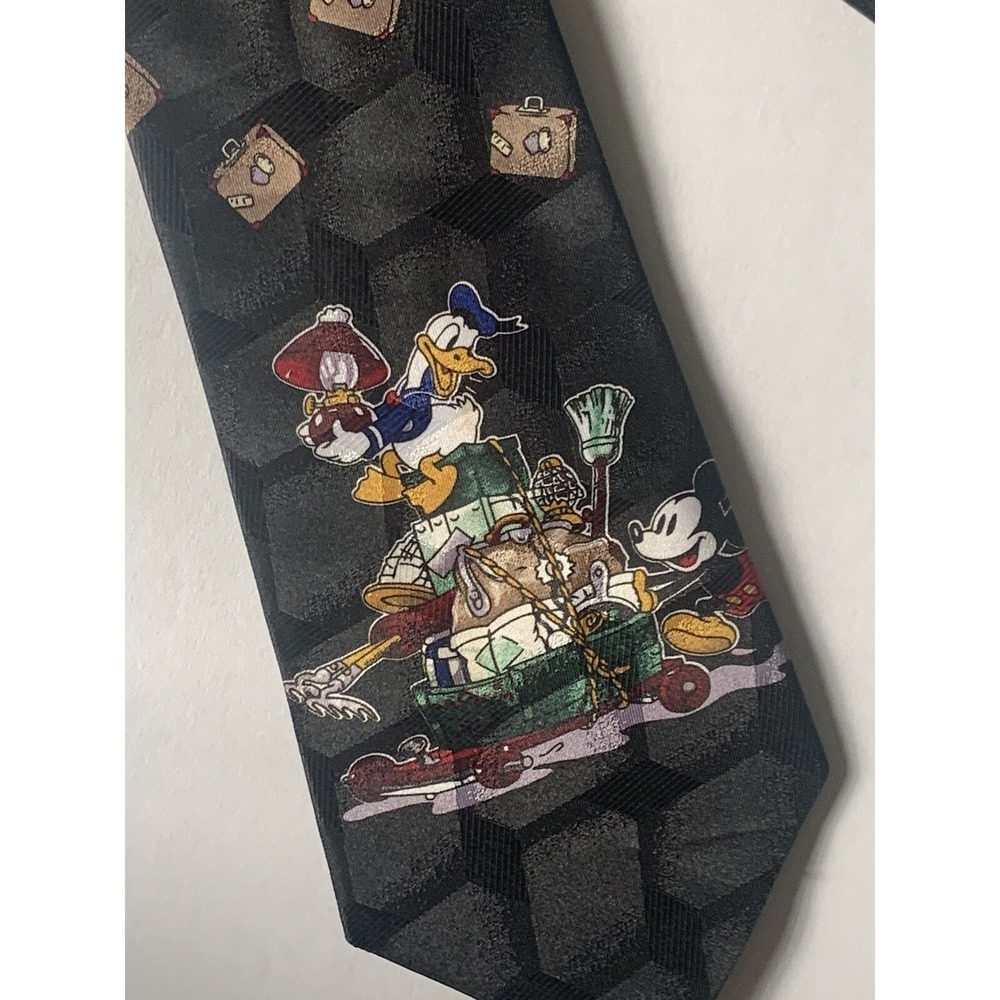 Mens Vintage Mickey Unlimited Neck Tie 90s Retro Donald Duck Boat Suitcase